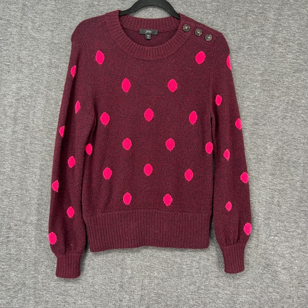 J.Crew Alpaca Merino Sweater Womens XS Pink Red Button Shoulder Soft Coquette